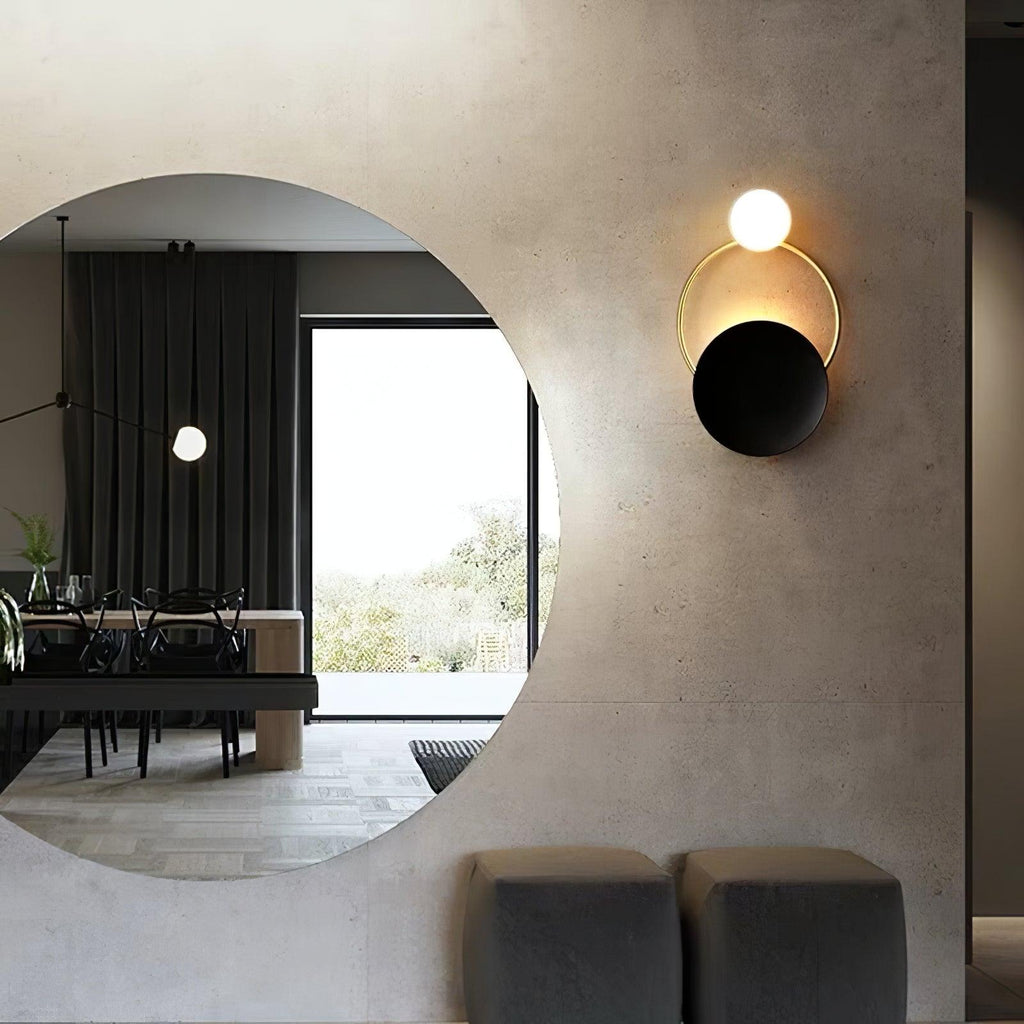 Arisha Modern LED Triple Rings Wall Lamp, Metal/Glass, Gold/Black, Bedroom