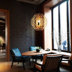 Muto Japanese LED Pendant Light Black/Gold Wood Bedroom/Bar
