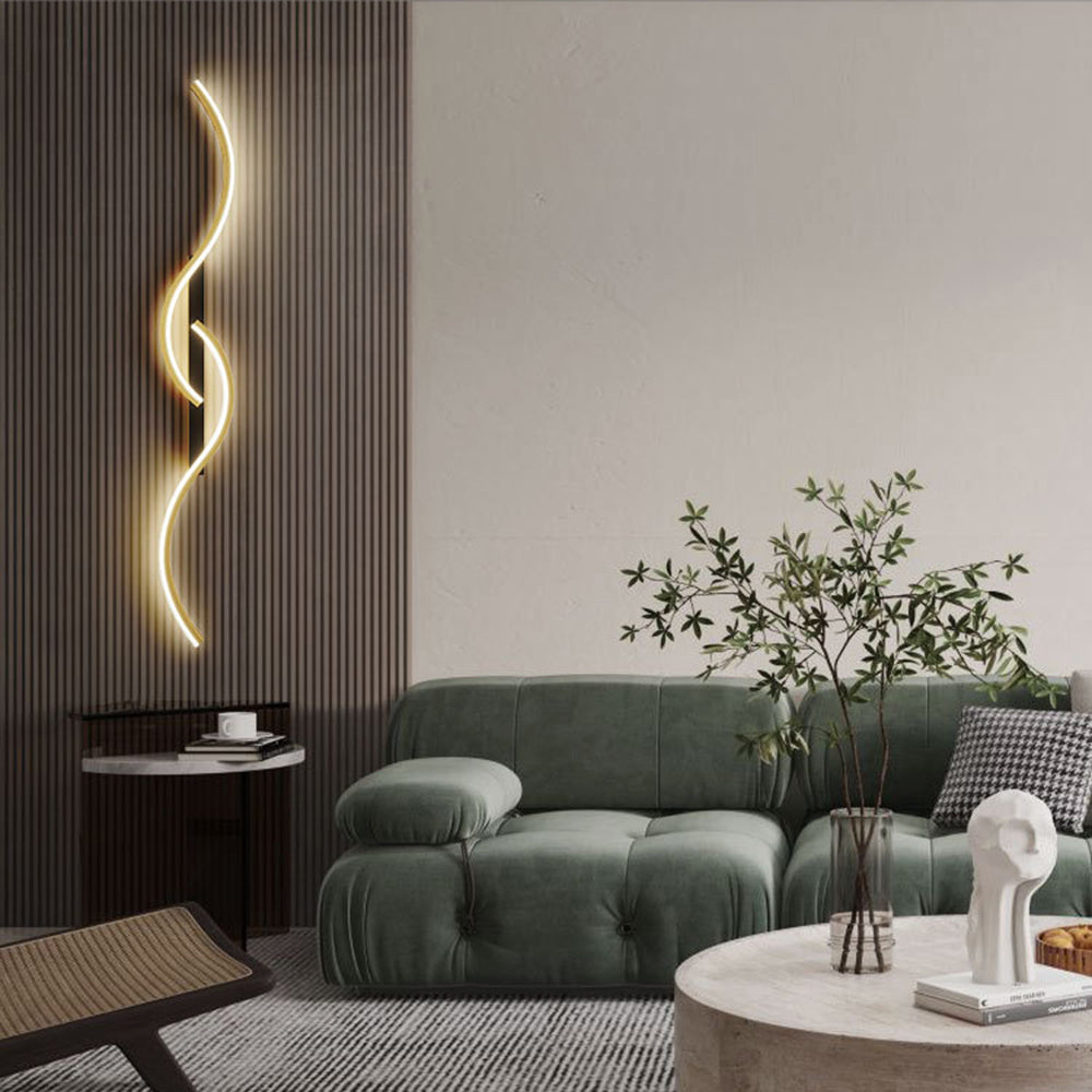 Lumor Modern Linear Wave Bedroom Wall Lamp, Black/Gold