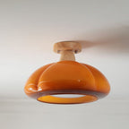 Valentina Modern LED Flush Mount Ceiling Light Glass Wood Living Room