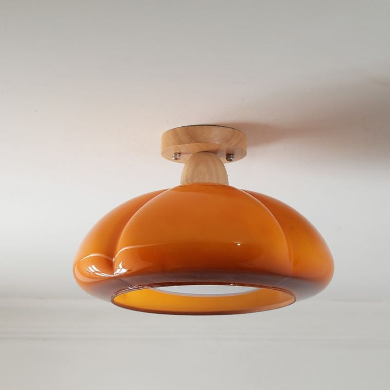 Valentina Modern LED Flush Mount Ceiling Light Glass Wood Living Room