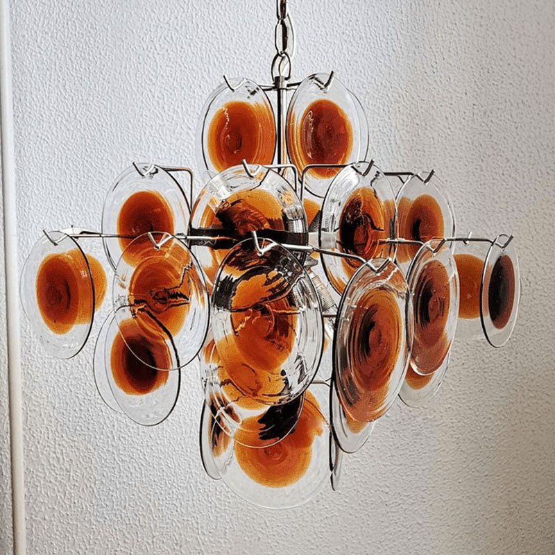Aurora Chandelier Murano Glass  Mid Century Nickel & Orange