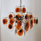 Aurora Chandelier Murano Glass  Mid Century Nickel & Orange