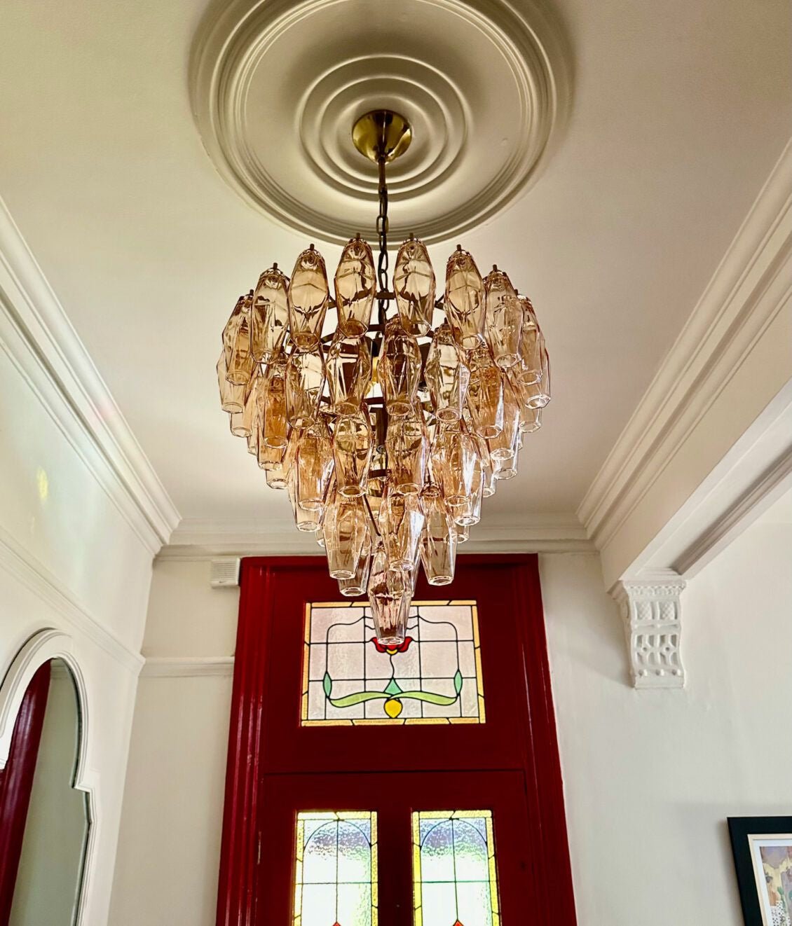 Aurora Chandelier Pink Faceted Glass Layered Vintage