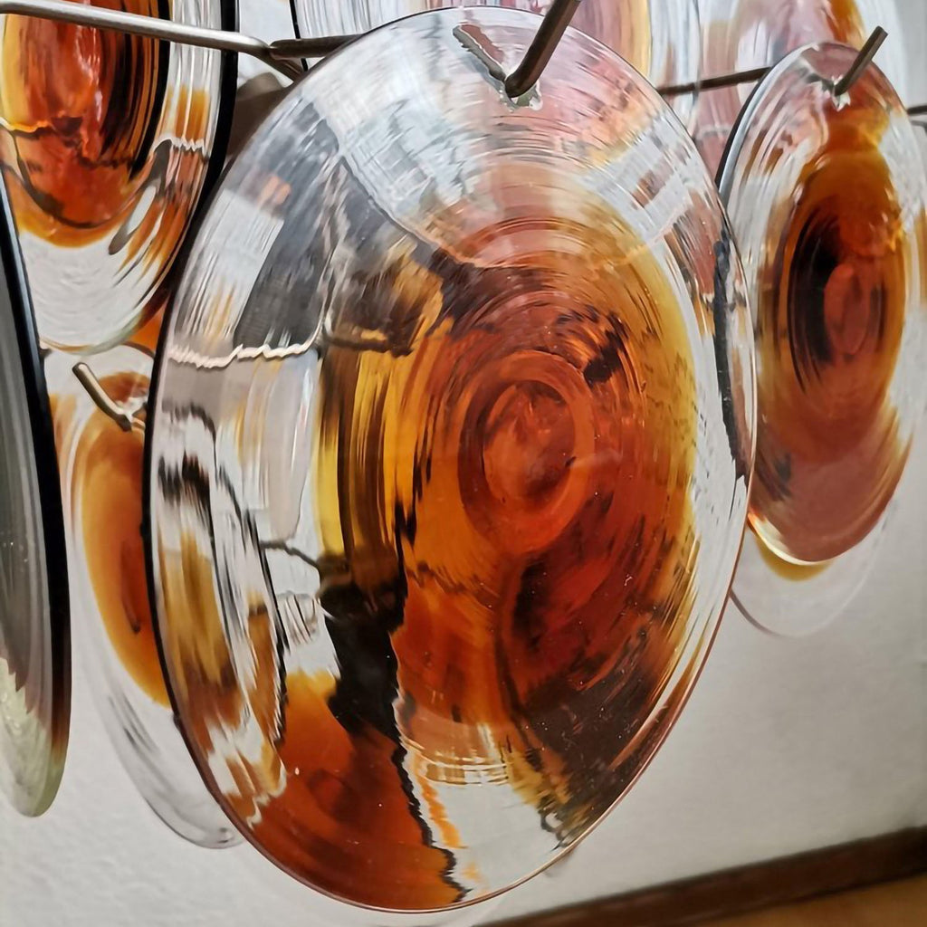 Aurora Chandelier Murano Glass  Mid Century Nickel & Orange