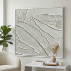 Plaster Art White 3D Leaf Texture Painting