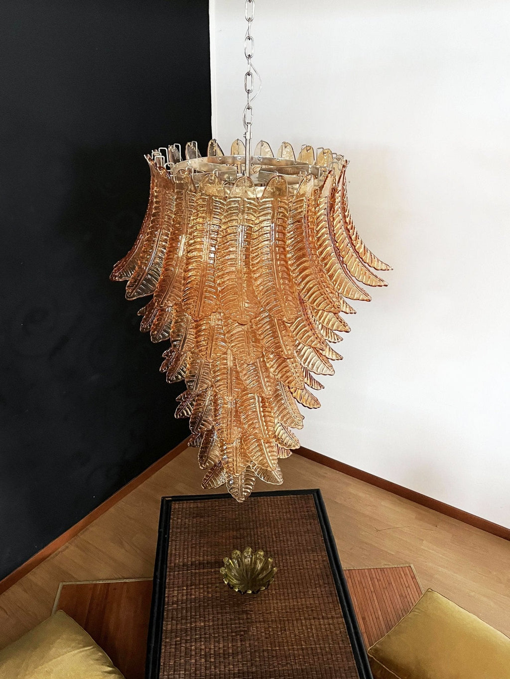 Aurora Chandelier Amber Glass Leaf Layered Statement Artistic