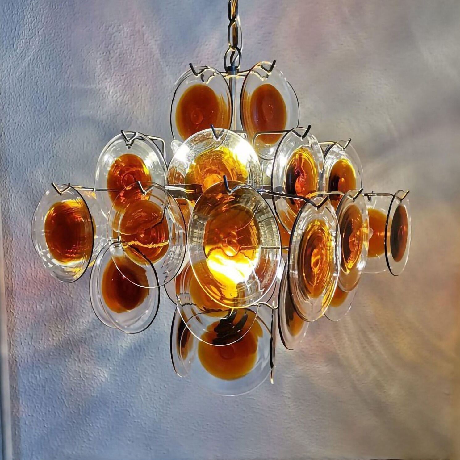Aurora Chandelier Murano Glass  Mid Century Nickel & Orange
