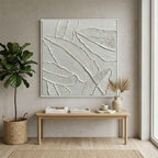 Plaster Art White 3D Leaf Texture Painting