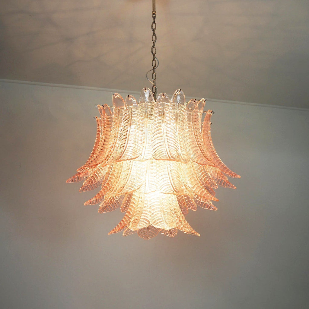 Aurora Chandelier Pink Leaf Glass Layered Graceful Luxury