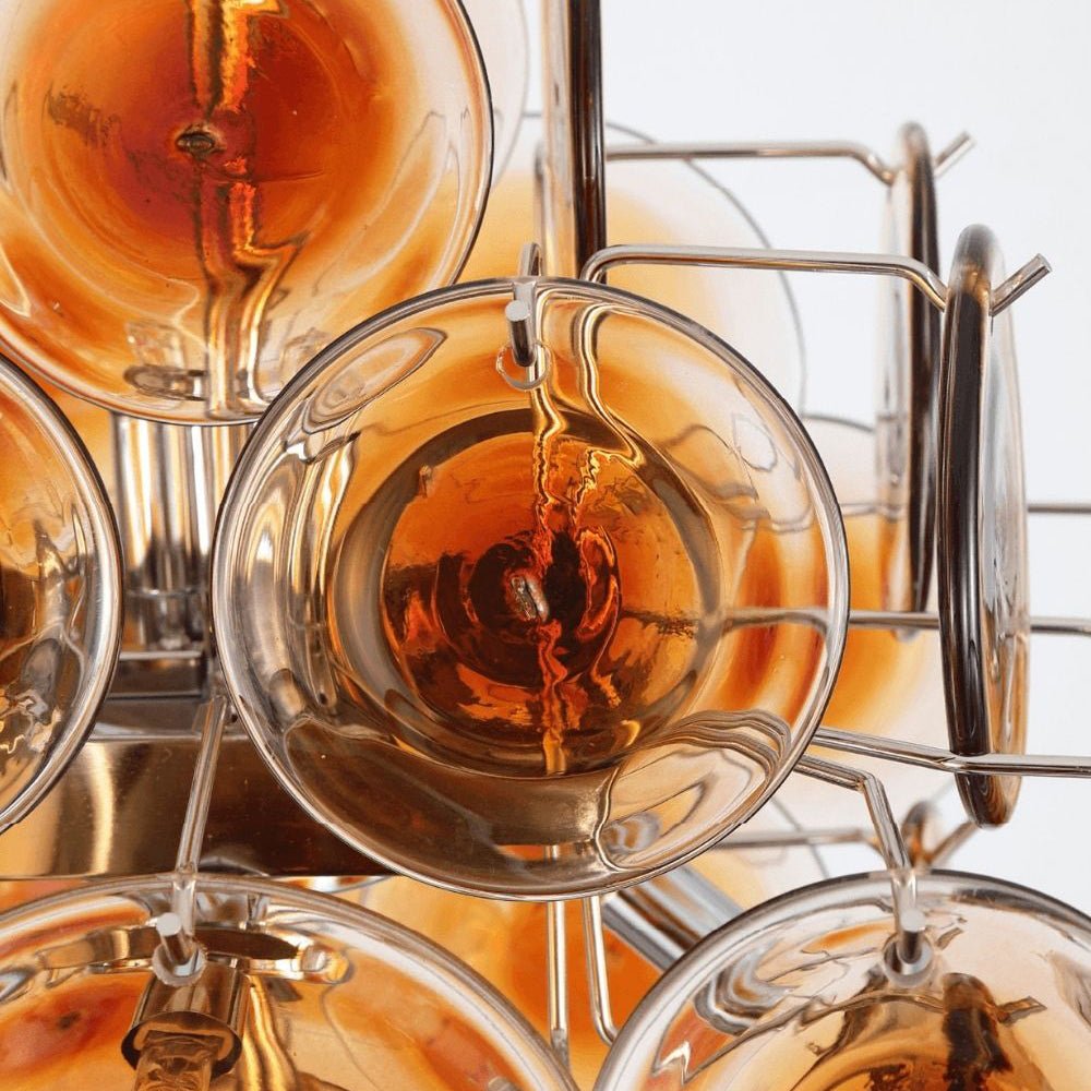 Aurora Chandelier Murano Glass  Mid Century Nickel & Orange