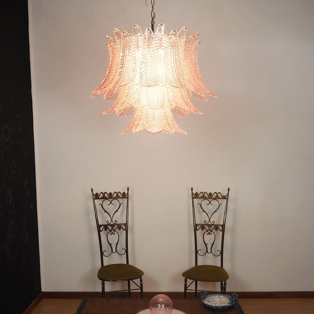 Aurora Chandelier Pink Leaf Glass Layered Graceful Luxury