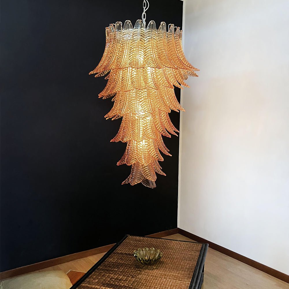 Aurora Chandelier Amber Glass Leaf Layered Statement Artistic