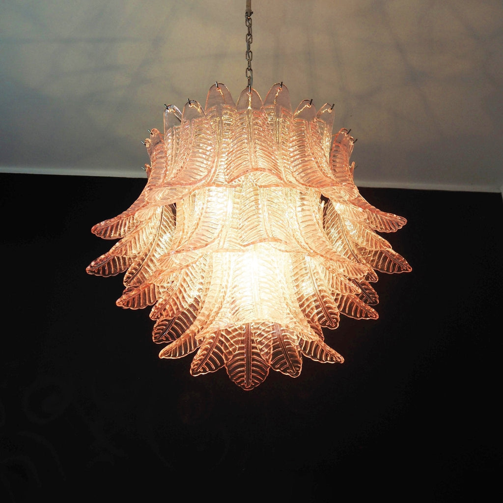 Aurora Chandelier Pink Leaf Glass Layered Graceful Luxury