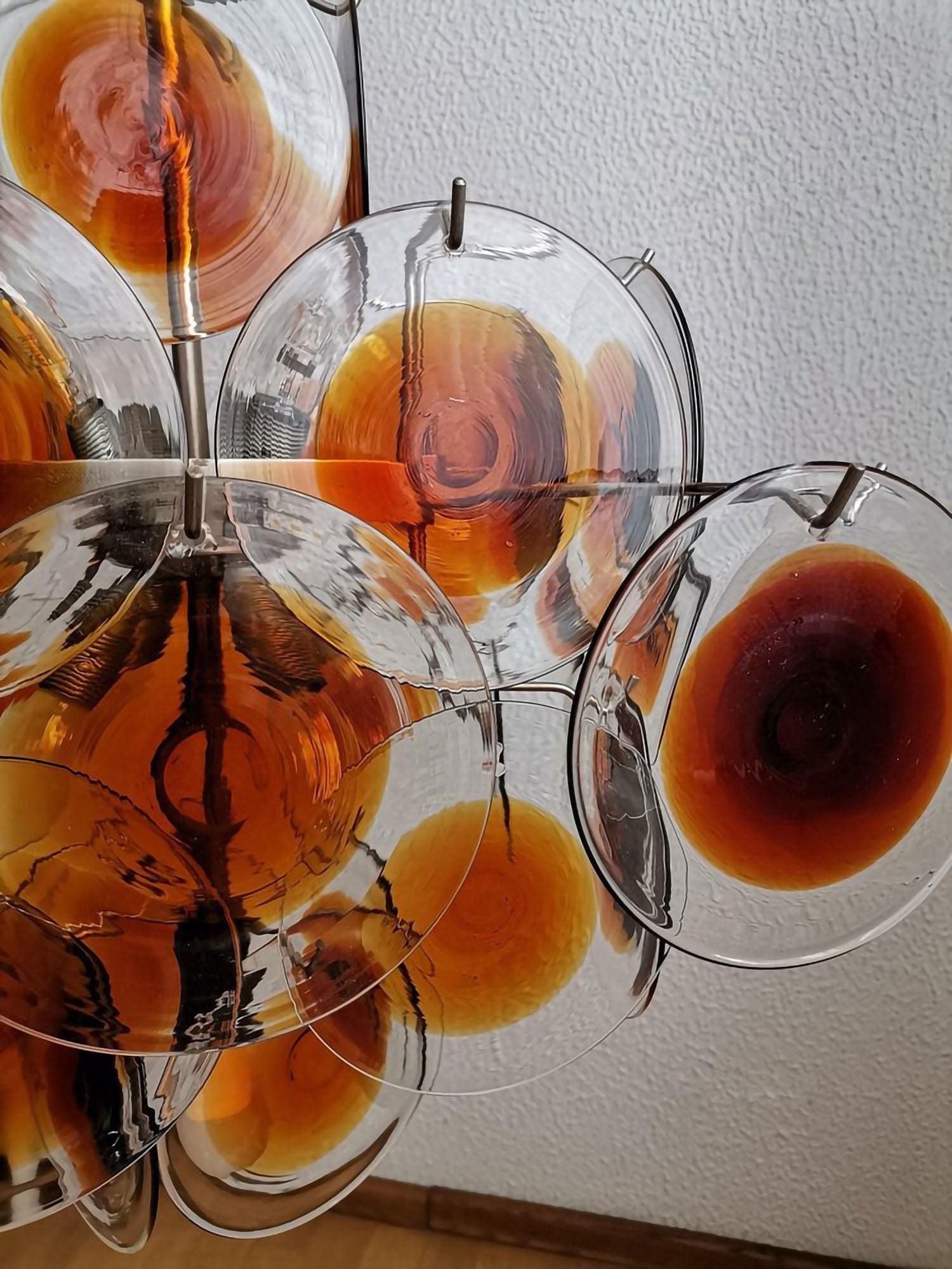 Aurora Chandelier Murano Glass  Mid Century Nickel & Orange