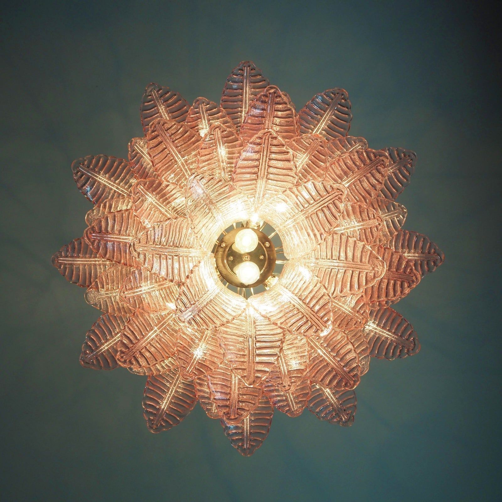 Aurora Chandelier Pink Leaf Glass Layered Graceful Luxury