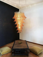Aurora Chandelier Amber Glass Leaf Layered Statement Artistic