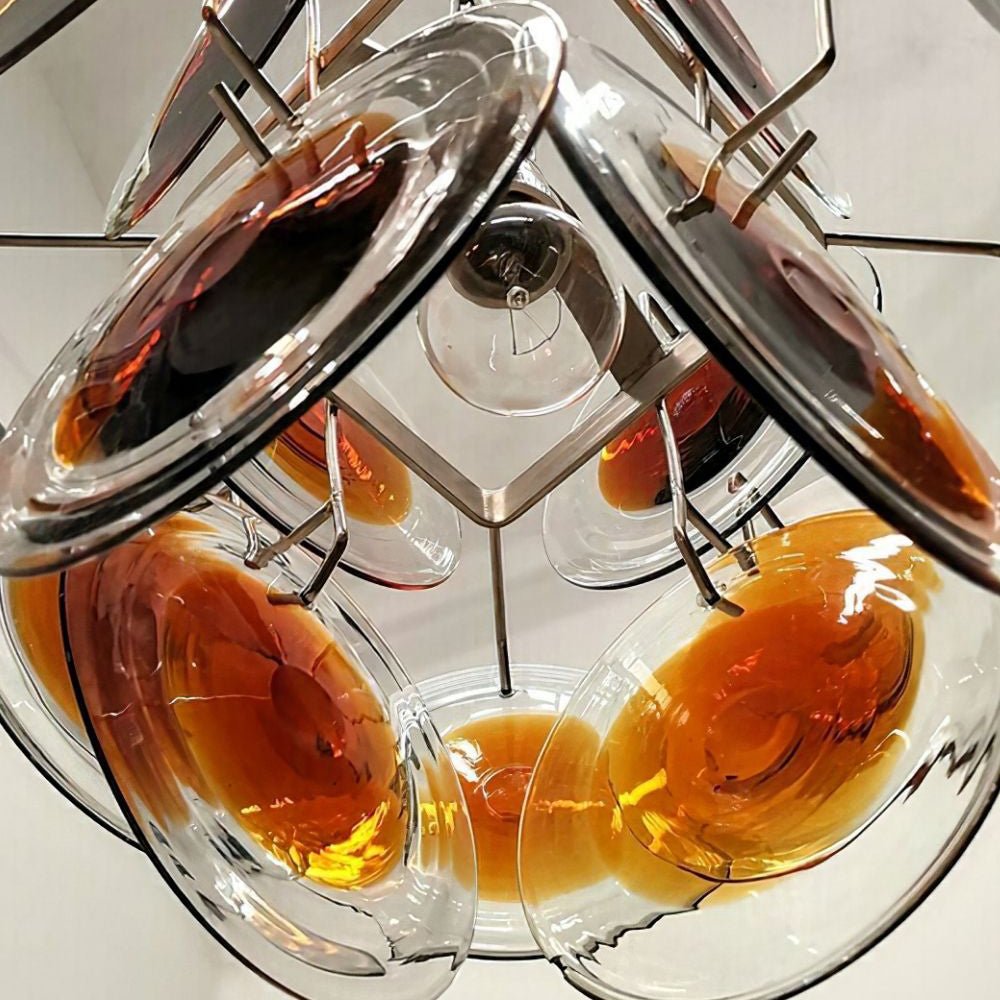 Aurora Chandelier Murano Glass  Mid Century Nickel & Orange