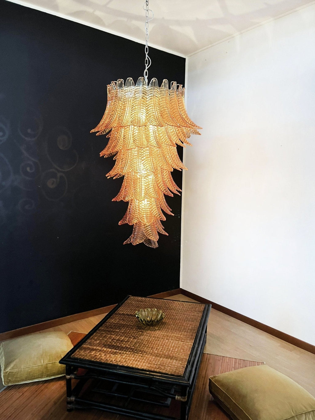 Aurora Chandelier Amber Glass Leaf Layered Statement Artistic