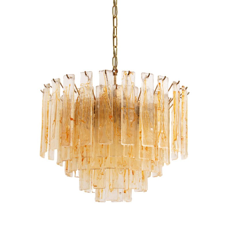 Aurora Chandelier Golden Amber Glass Layered Geometric Luxury