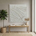 Plaster Art White 3D Leaf Texture Painting