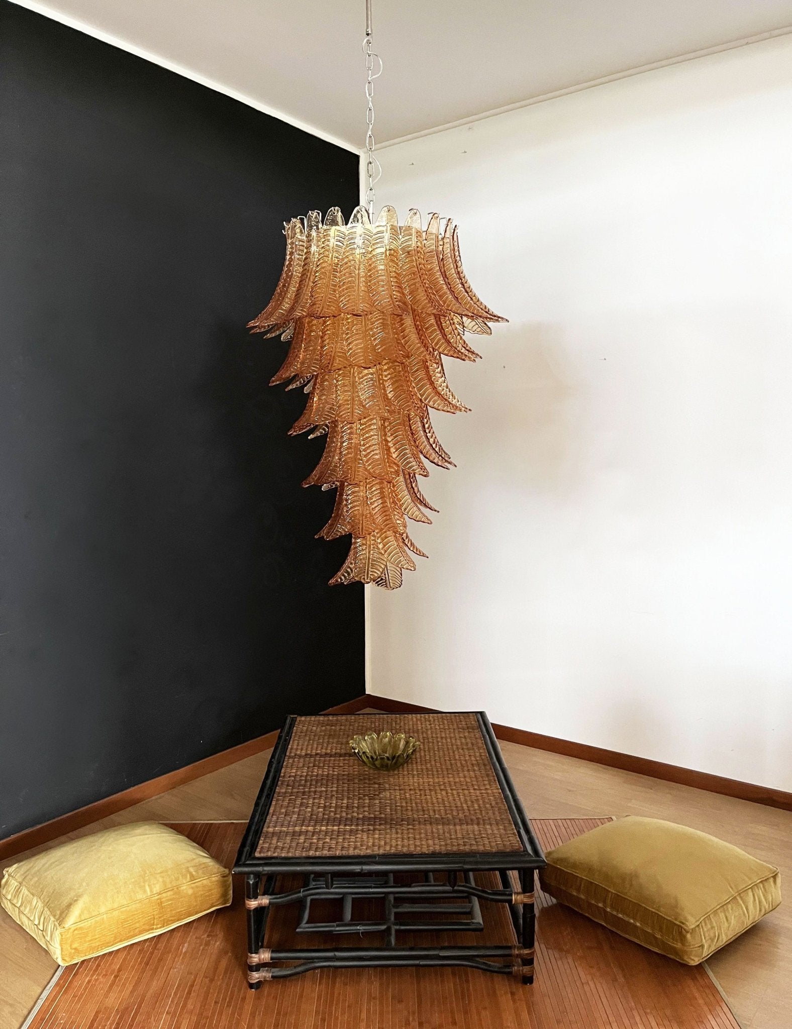 Aurora Chandelier Amber Glass Leaf Layered Statement Artistic