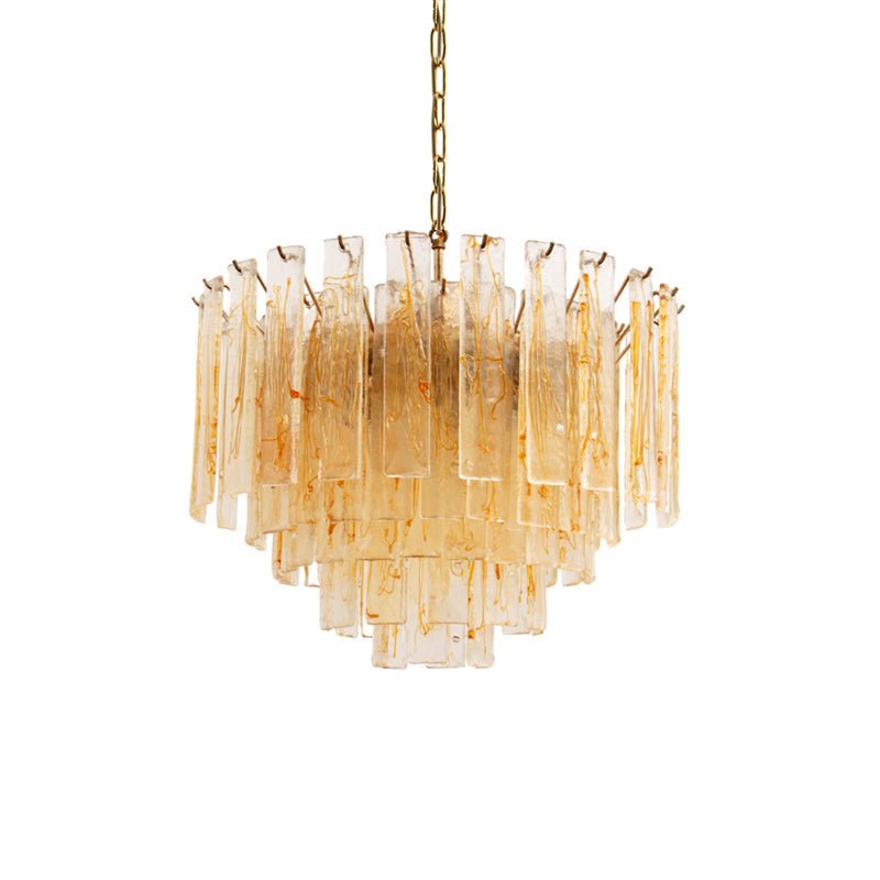 Aurora Chandelier Golden Amber Glass Layered Geometric Luxury