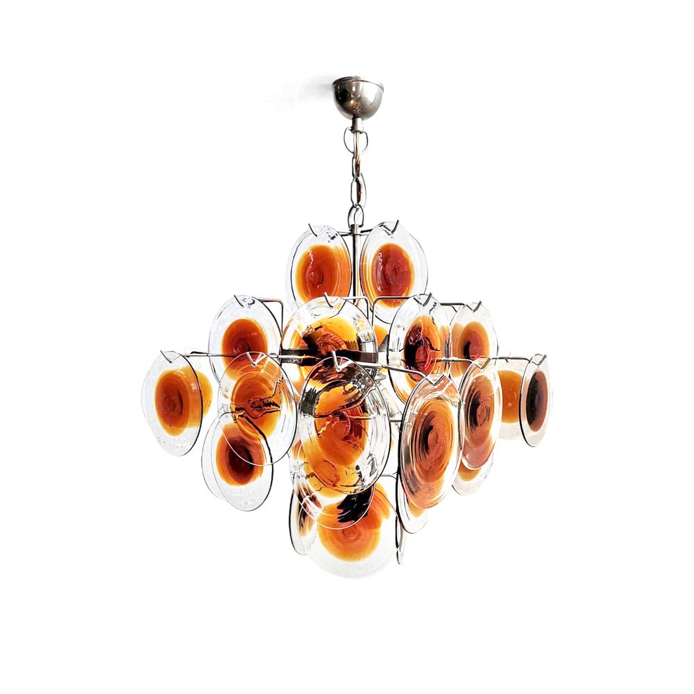 Aurora Chandelier Murano Glass  Mid Century Nickel & Orange