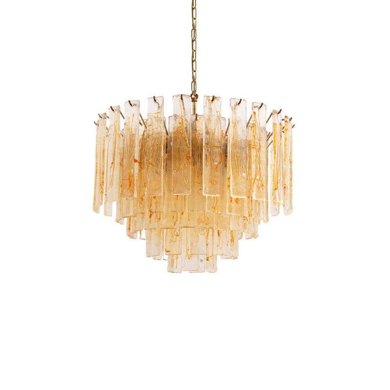 Aurora Chandelier Golden Amber Glass Layered Geometric Luxury