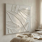 Plaster Art White 3D Leaf Texture Painting