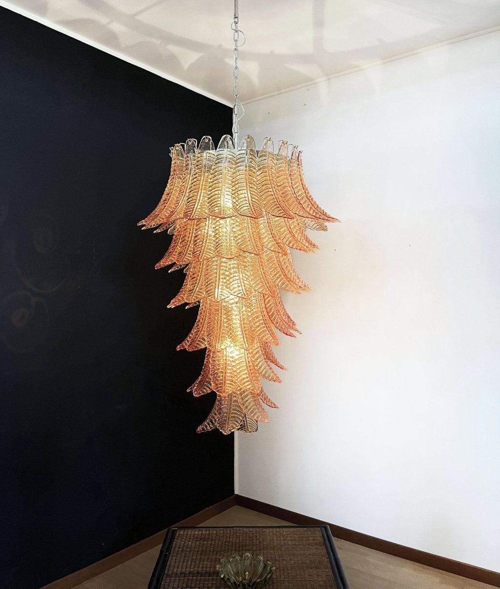 Aurora Chandelier Amber Glass Leaf Layered Statement Artistic