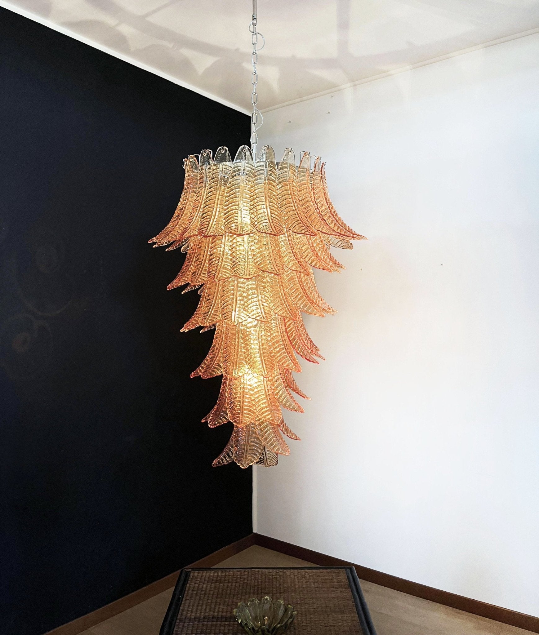 Aurora Chandelier Amber Glass Leaf Layered Statement Artistic