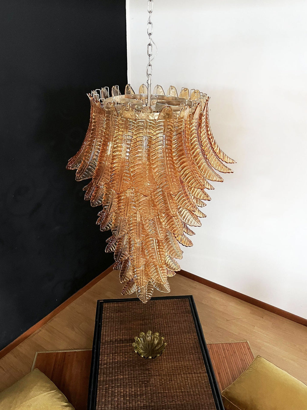 Aurora Chandelier Amber Glass Leaf Layered Statement Artistic
