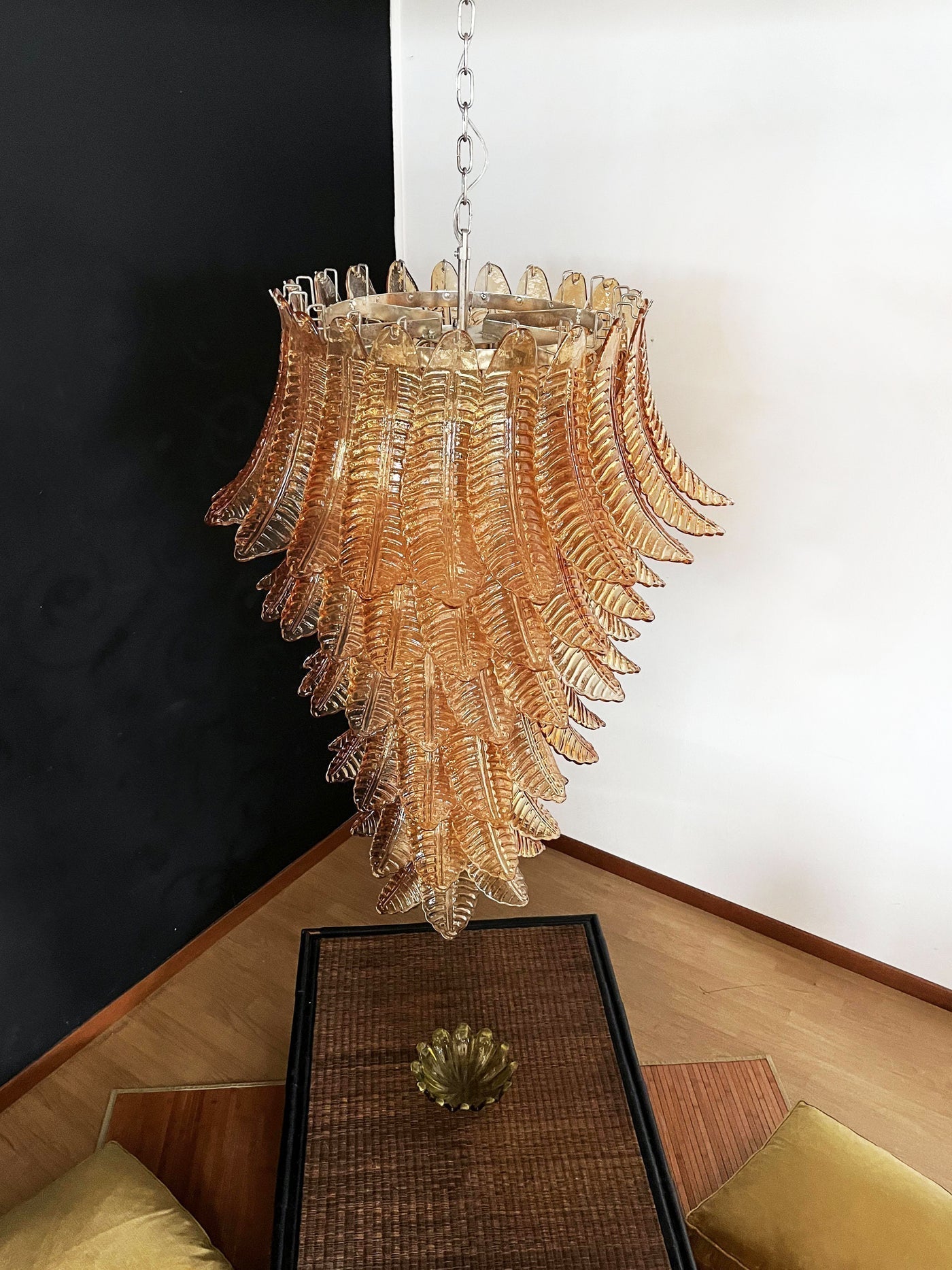 Aurora Chandelier Amber Glass Leaf Layered Statement Artistic