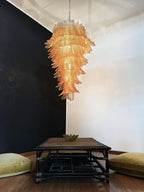 Aurora Chandelier Amber Glass Leaf Layered Statement Artistic