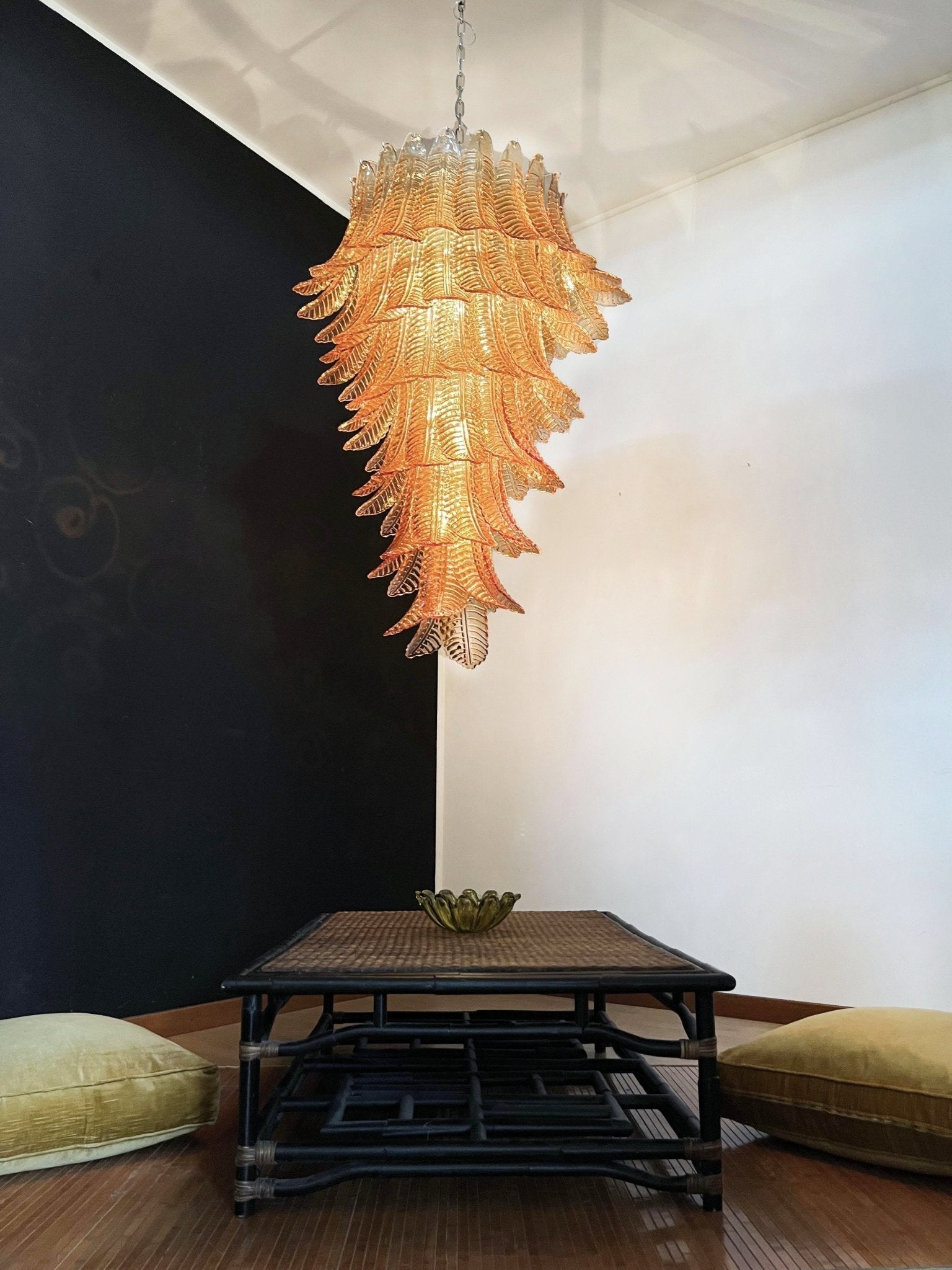 Aurora Chandelier Amber Glass Leaf Layered Statement Artistic