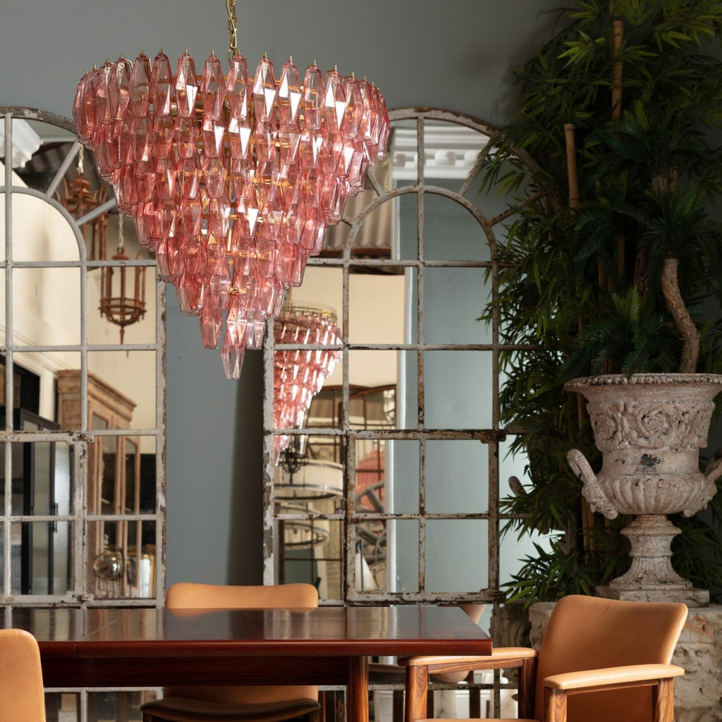 Aurora Chandelier Pink Faceted Glass Layered Vintage
