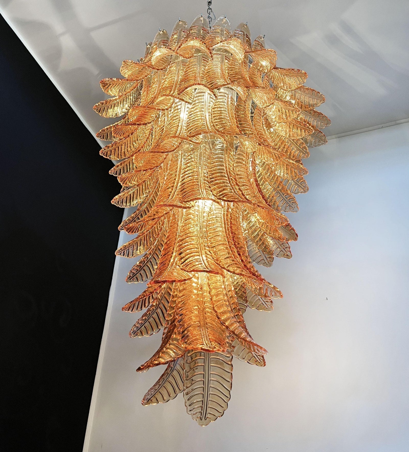 Aurora Chandelier Amber Glass Leaf Layered Statement Artistic