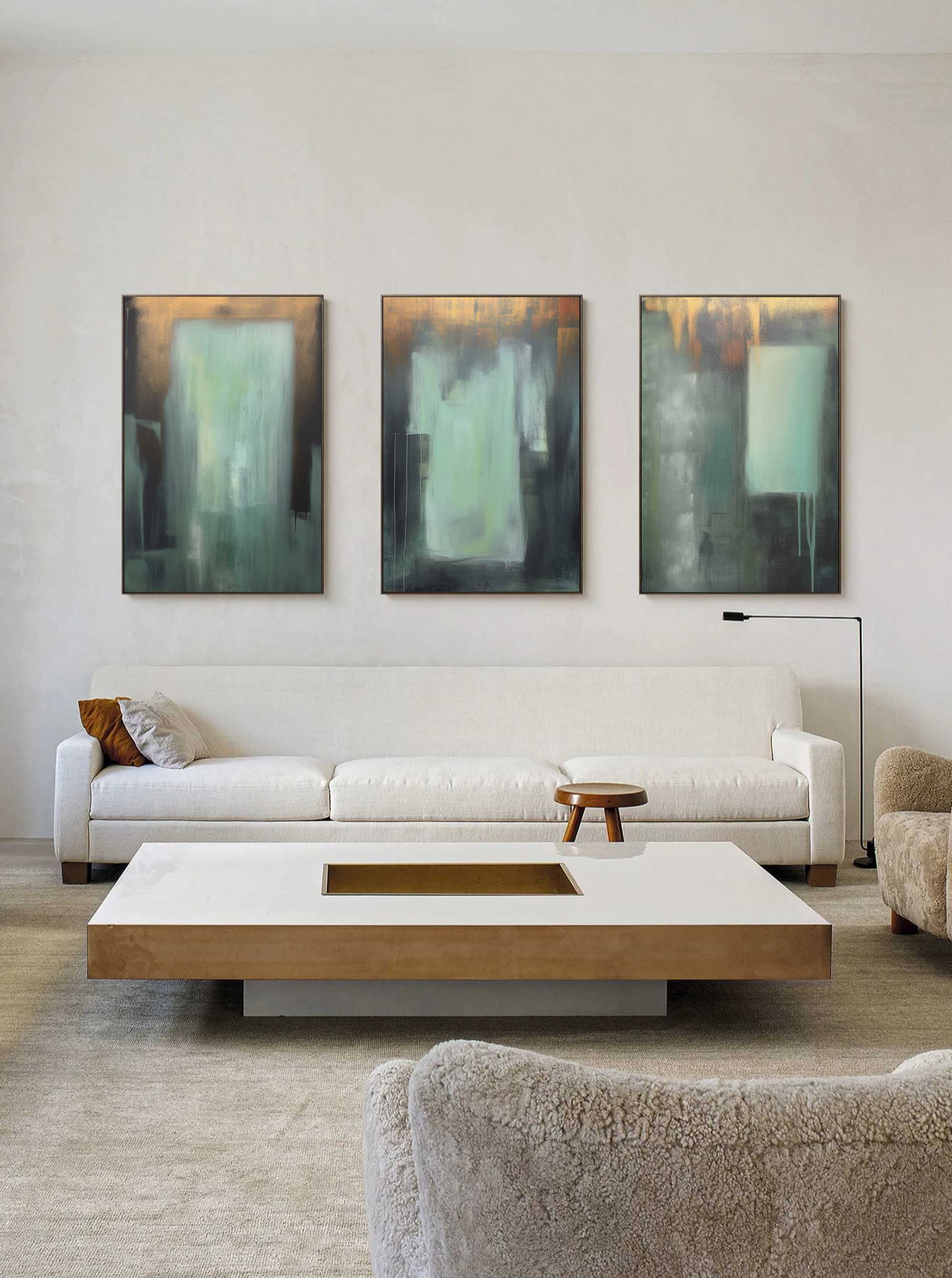 Gold Abstract Triptych Oil Painting Set