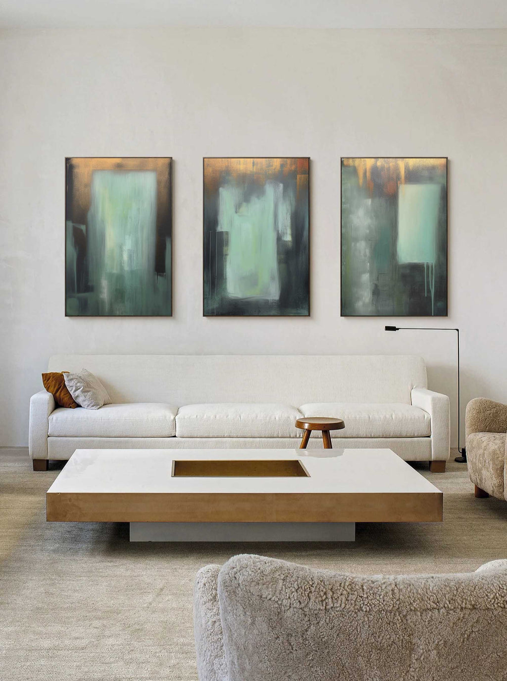 Gold Abstract Triptych Oil Painting Set