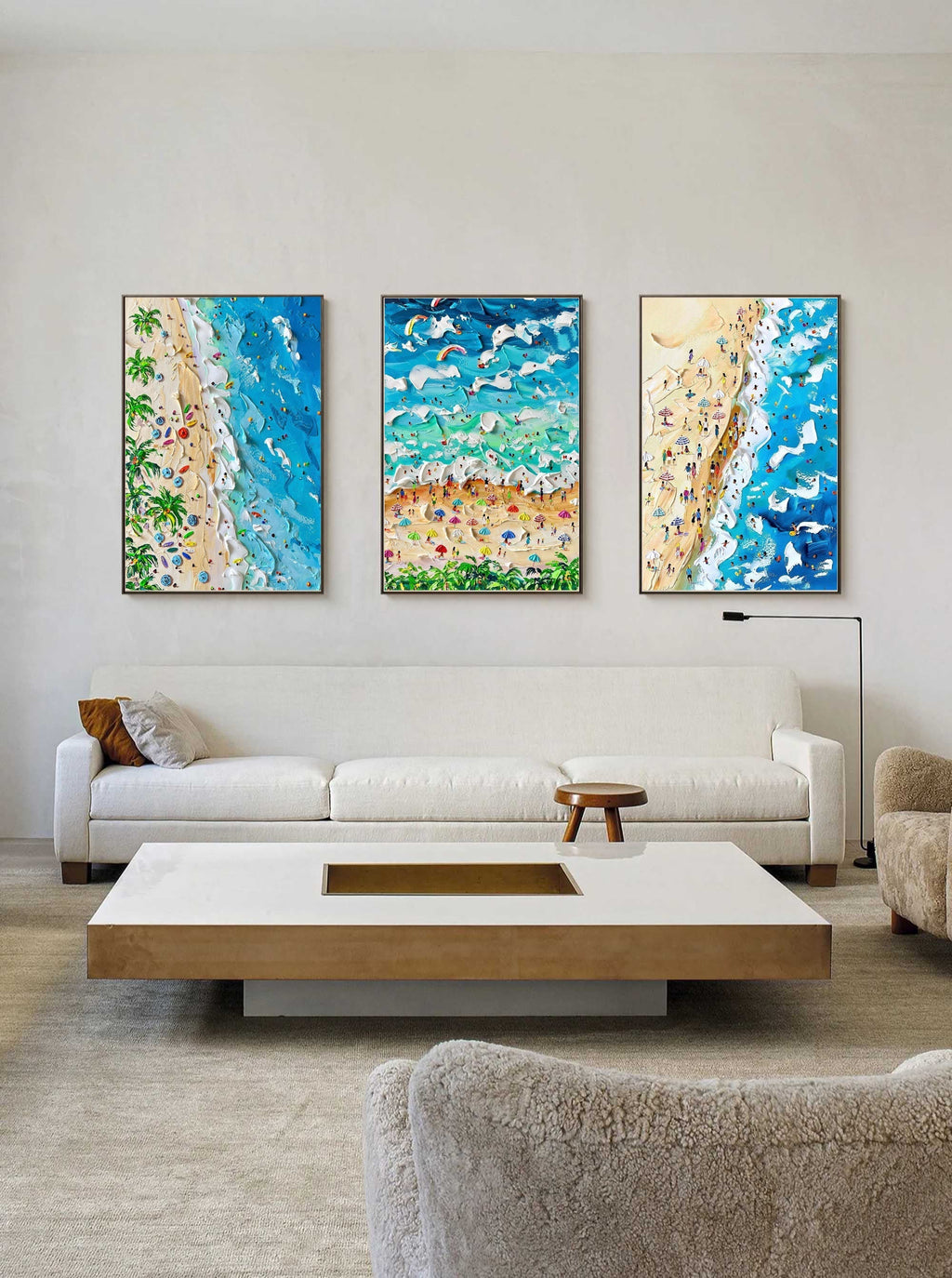 Set of 3 Vibrant Beach Scene Triptych Abstract Painting