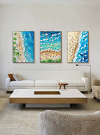 Set of 3 Vibrant Beach Scene Triptych Abstract Painting