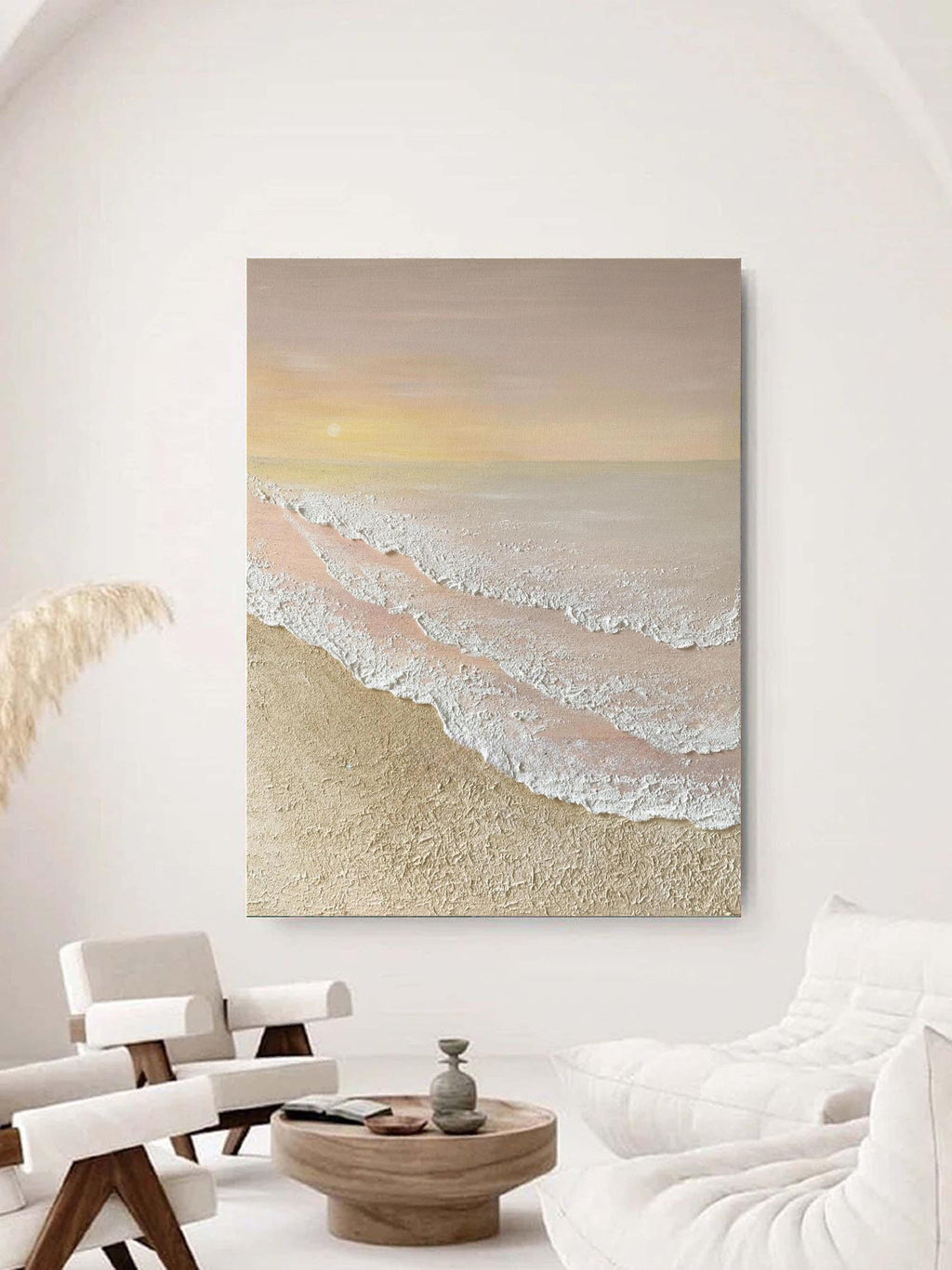 3D Textured Coastal Sunset Painting Minimalist Neutral Tone