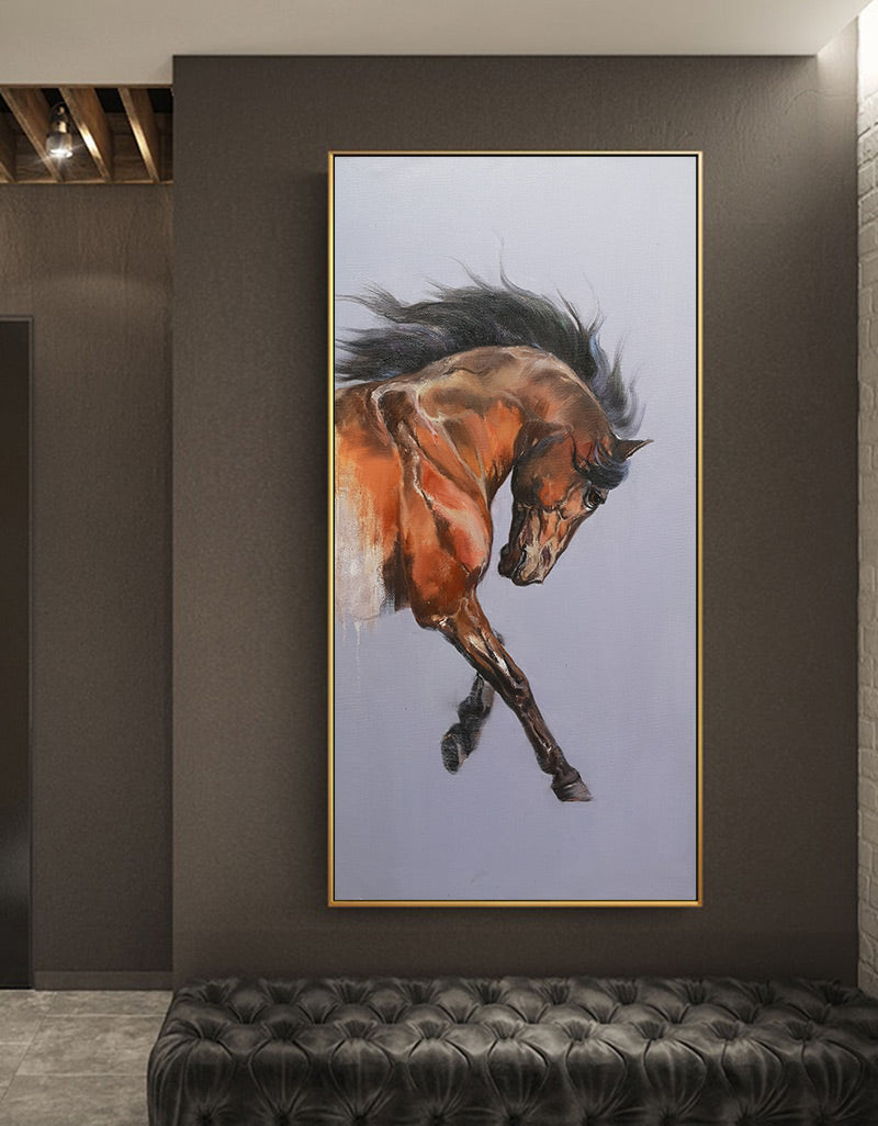 Chestnut Horse Dynamic Oil Painting