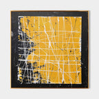 Bold Yellow Oil Painting White Grid-Lines Framed
