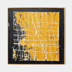Bold Yellow Oil Painting White Grid-Lines Framed