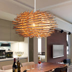 Muto Wooden Bird Nest Rattan Pendant Light, Brown/Wood