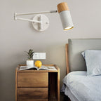 Muto Nordic Can Shaped Adjustable Wall Lamp, Metal/Wood, White