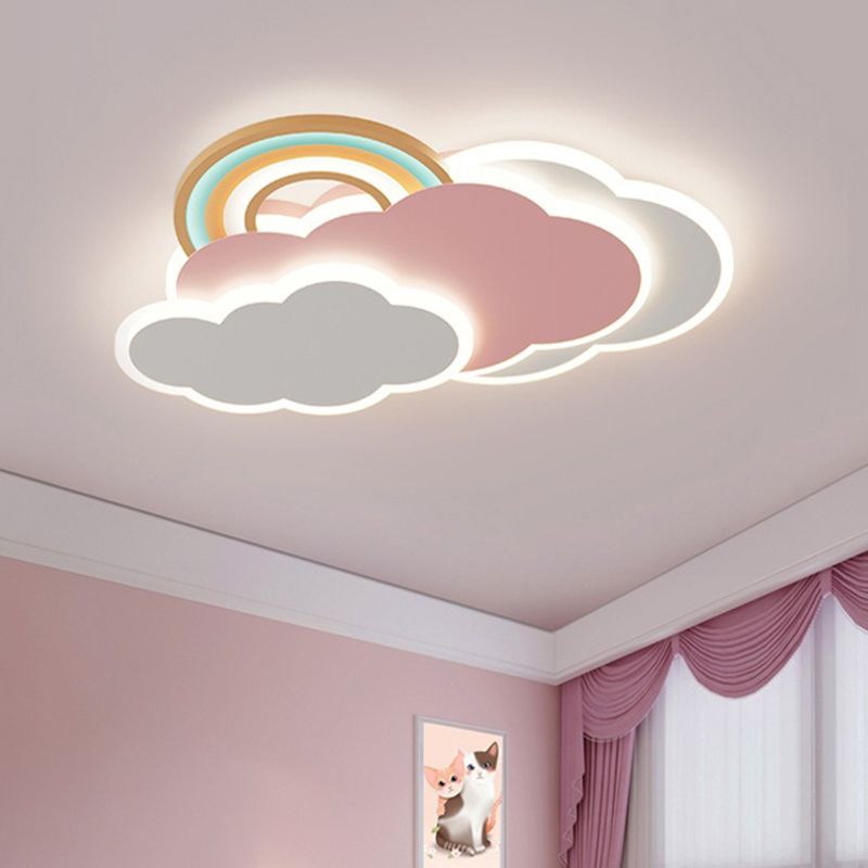 Aria Modern Cloud/Rainbow Flush Mount Ceiling Light Pink/White
