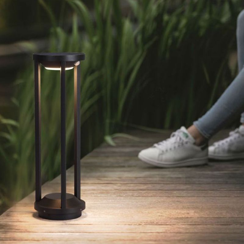 Ray Modern Metal Cylindrical Hollow Outdoor Bollard Light, Black